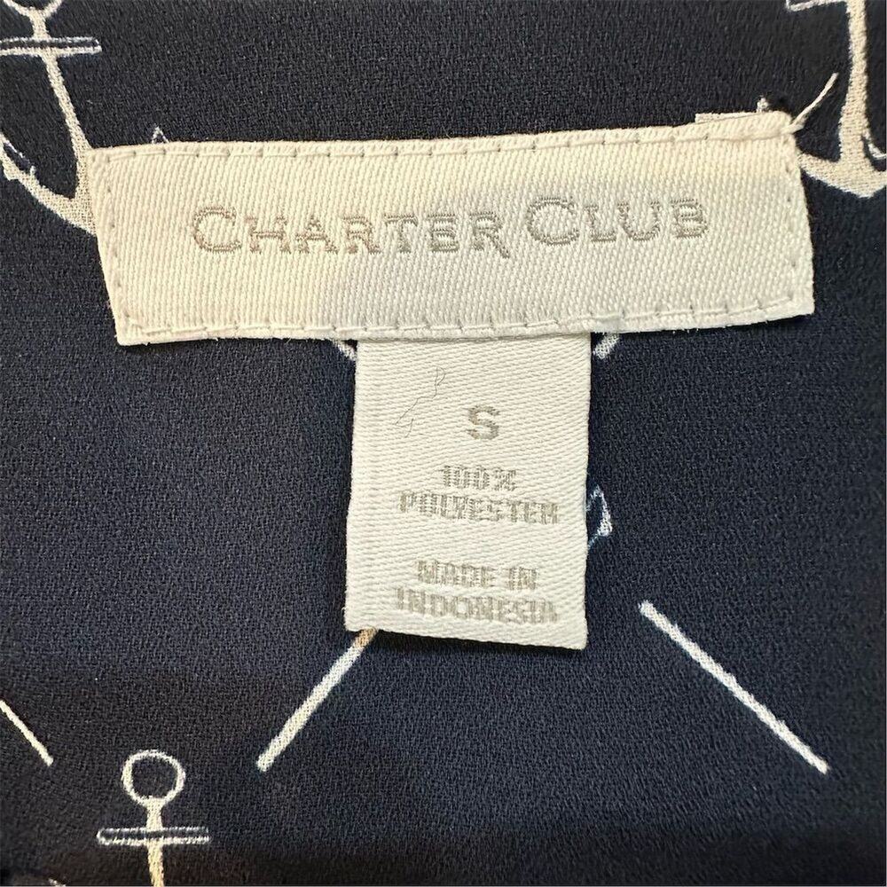Charter Club Women's Navy Anchor-Print V-Neck Blouse Size‎ S - Picture 4 of 9